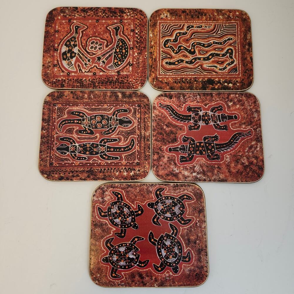 Chelsy Set Of 6 Cork Back Souvenir Tribal Animal Print Coasters Souvenir Box